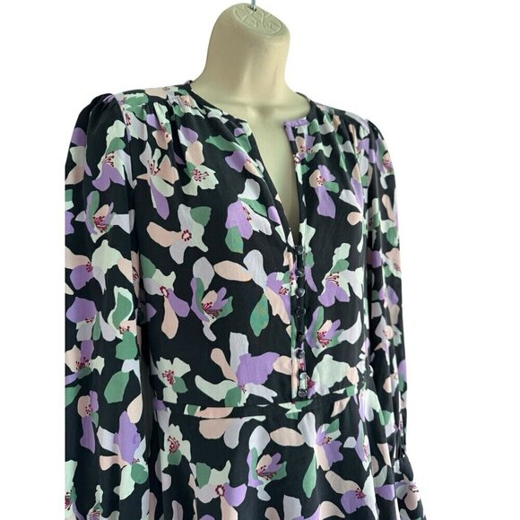 Equipment Femme Woman’s Sz 2 Danette Black Lavender Floral Silk Dress - Picture 4 of 13